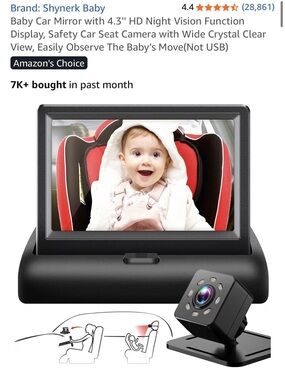 Shynerk Baby Black 4.3" On-Dash Car Monitor with Night Vision Camera